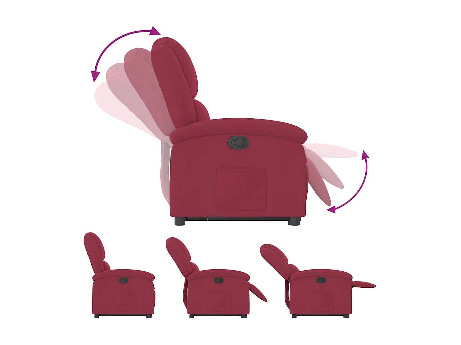 Fauteuil relax TV rembourrage tissu bordeaux 71 x 86.5 x 99.5 cm DEC028165