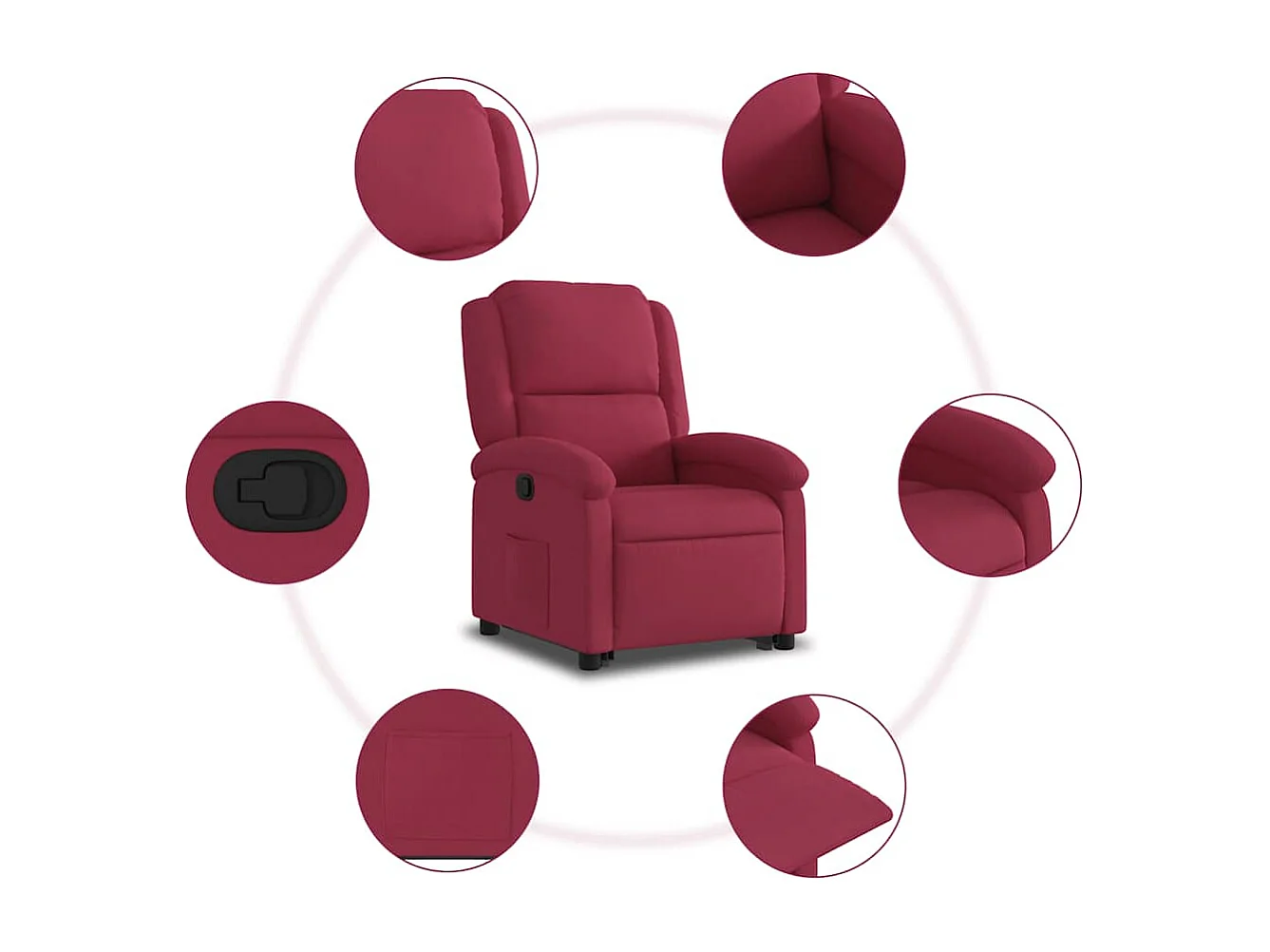 Fauteuil relax TV rembourrage tissu bordeaux 71 x 86.5 x 99.5 cm DEC028165