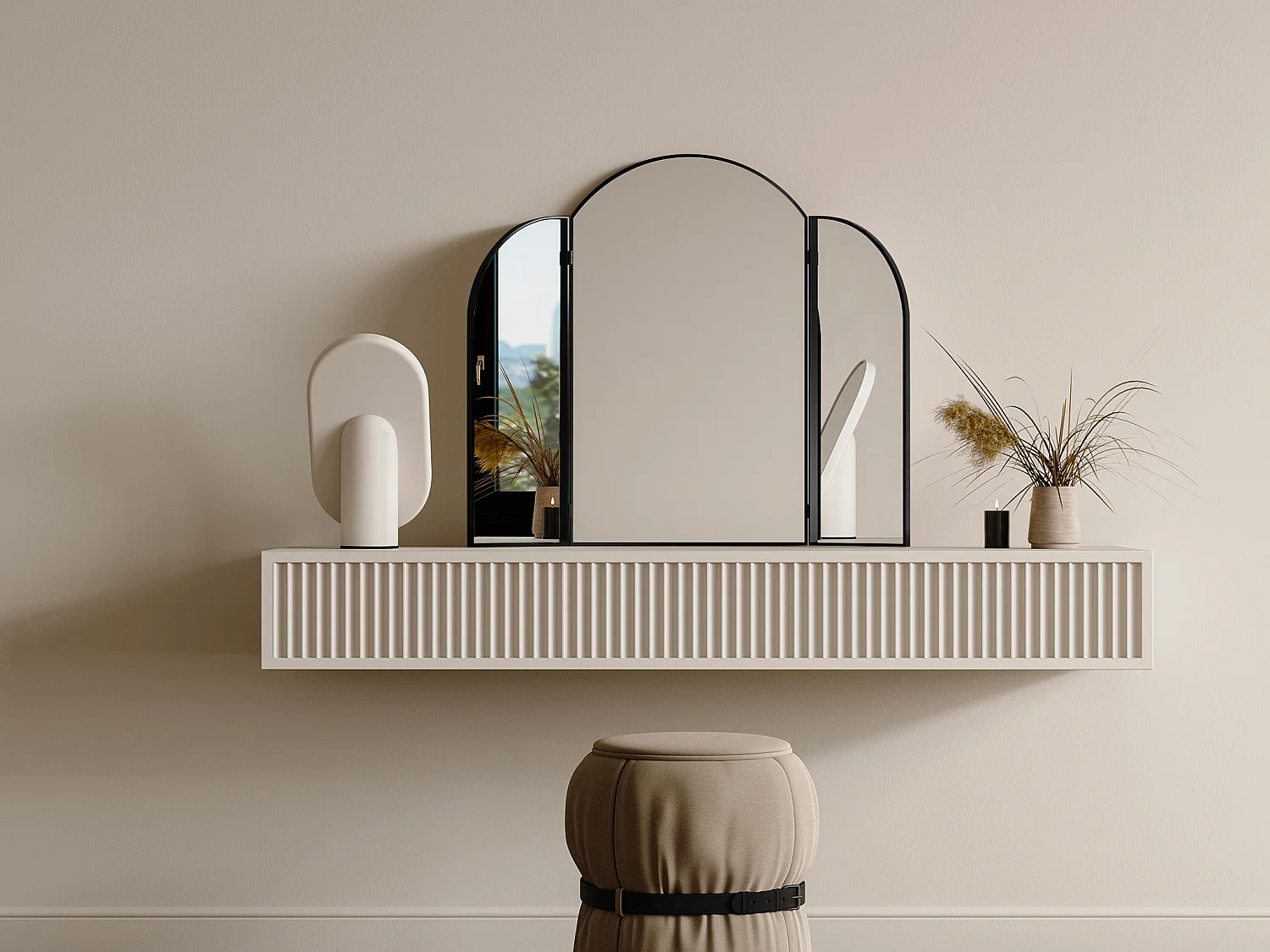 Miroir de barbier en métal noir - L. 85 x H. 70.5 cm - Noir - QIANA