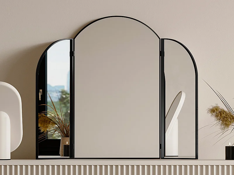 Miroir de barbier en métal noir - L. 85 x H. 70.5 cm - Noir - QIANA