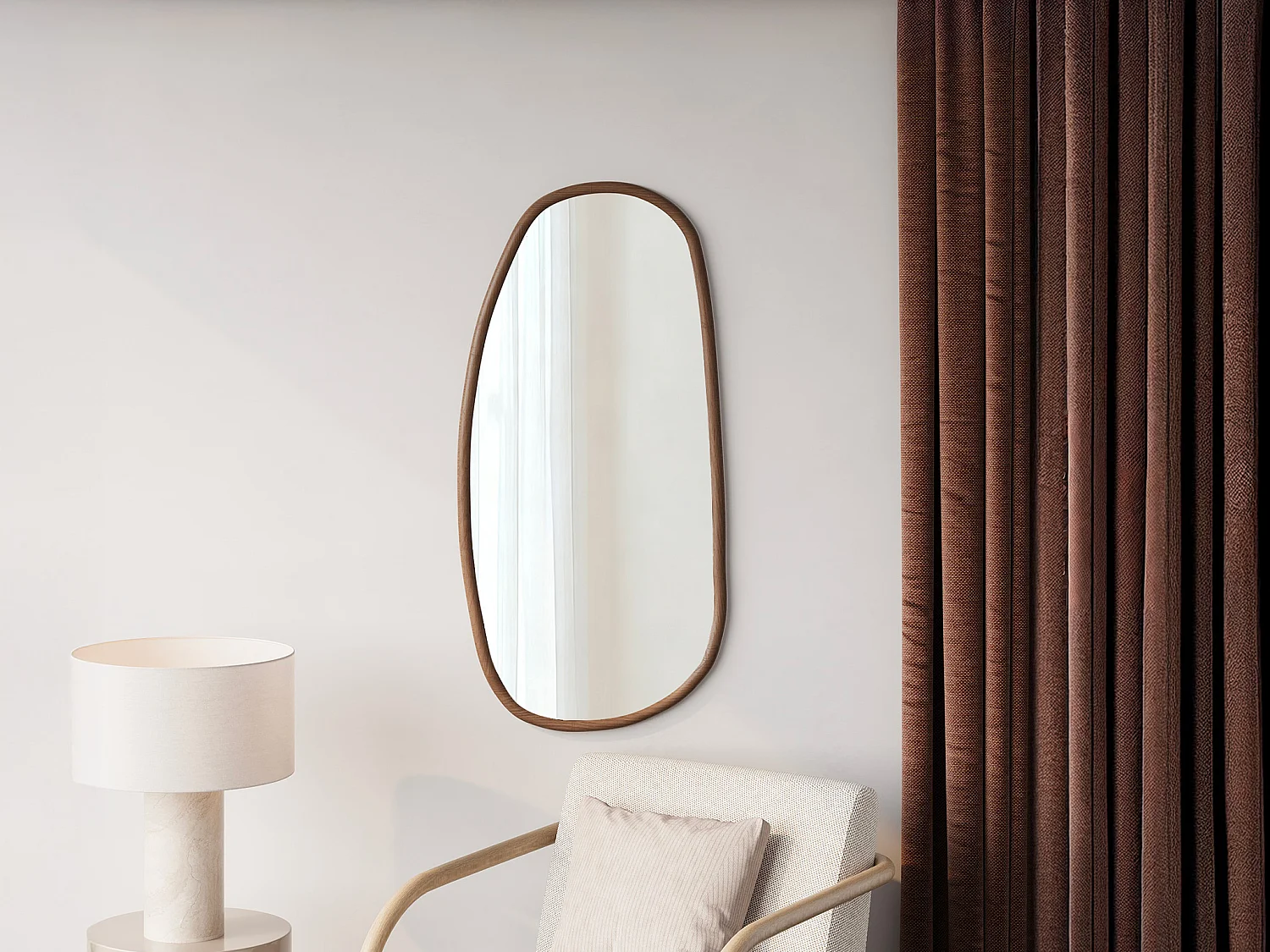 Miroir organique en bois d'hévea - L. 49 x H. 100 cm - MEIXI