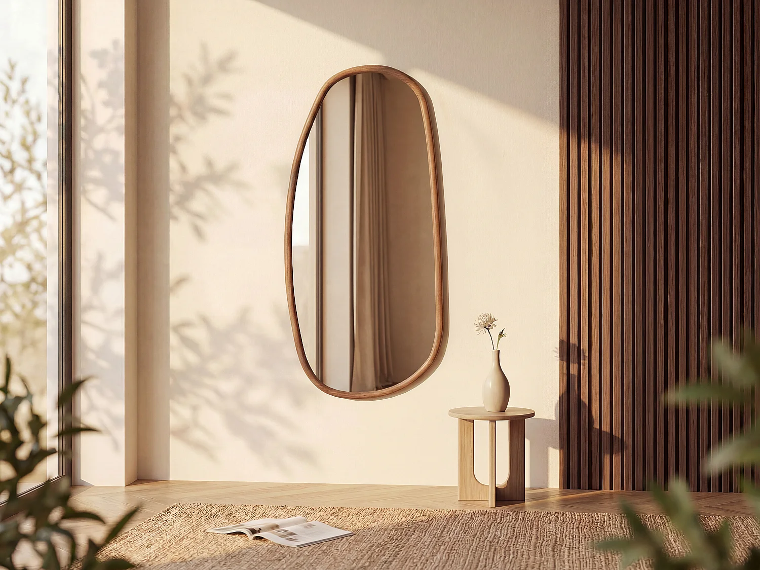 Miroir organique en bois d'hévea - L. 58 x H. 130 cm - MEIXI