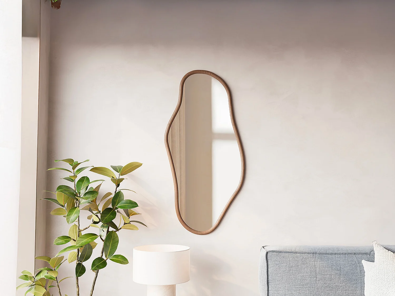 Miroir organique en bois d'hévea - L. 50 x H. 100 cm - Naturel foncé - YAOLI