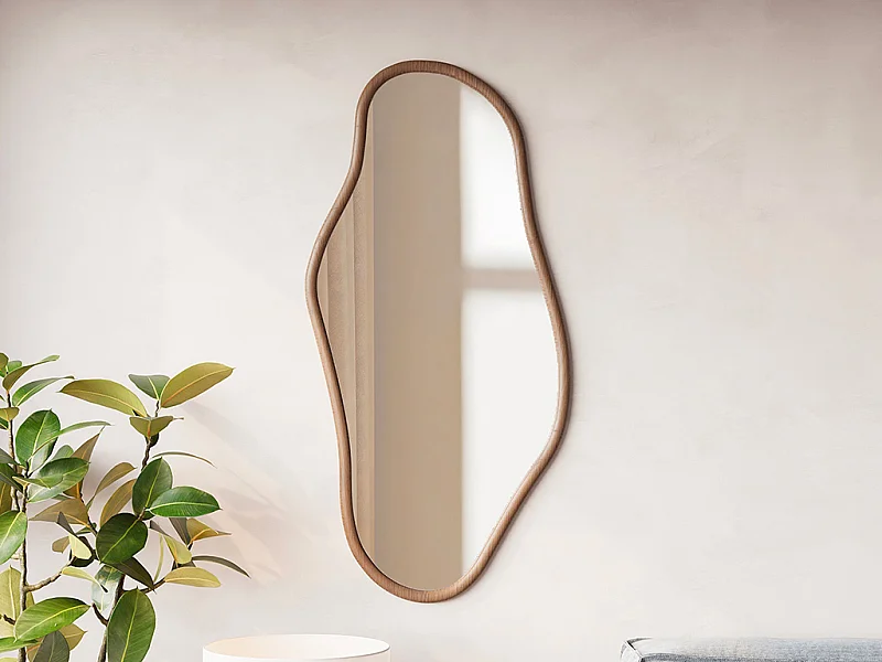 Miroir organique en bois d'hévea - L. 50 x H. 100 cm - Naturel foncé - YAOLI