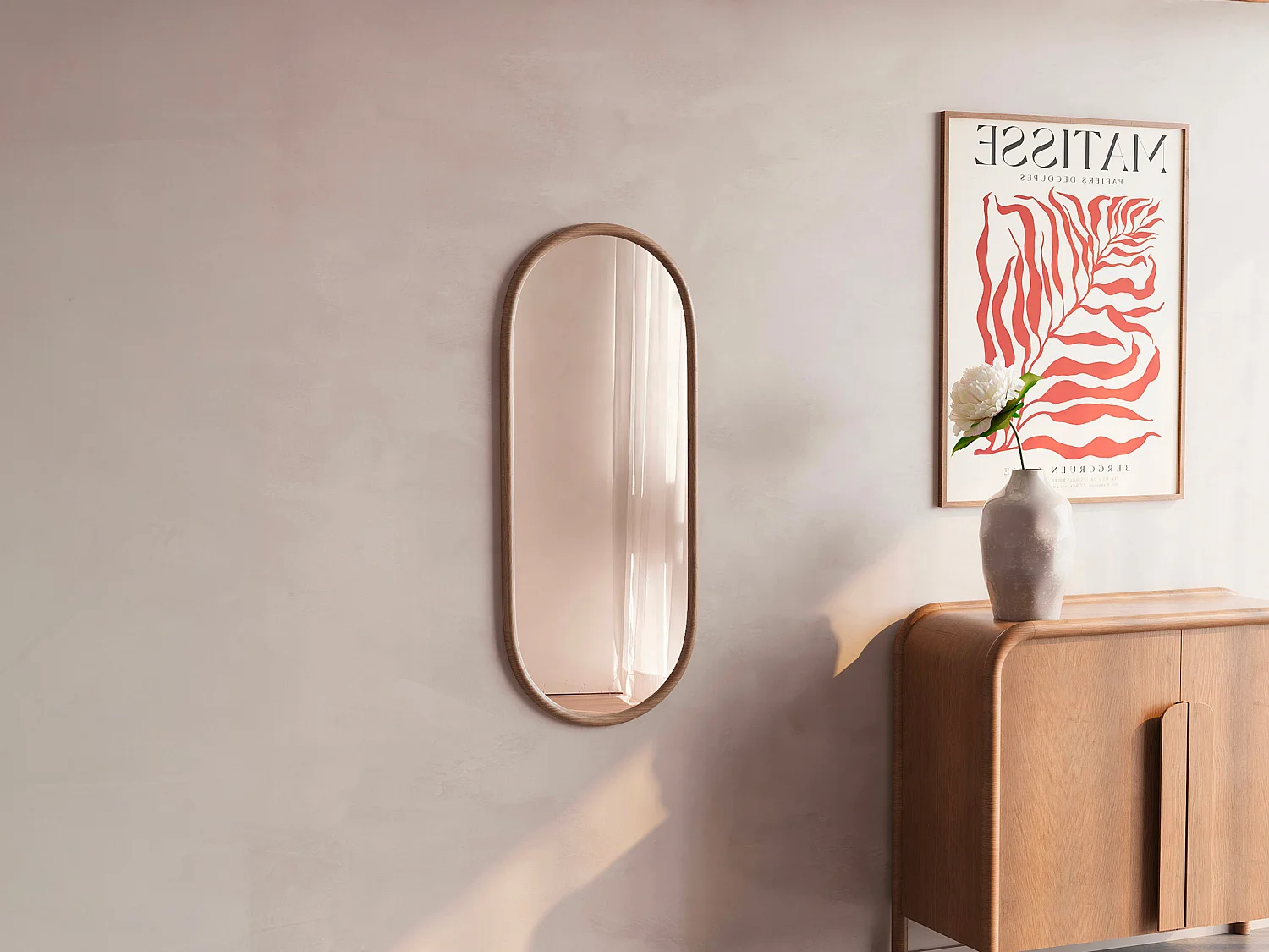 Miroir ovale en bois d'hévéa - L. 50 x H. 120 cm - Naturel - SHAXI