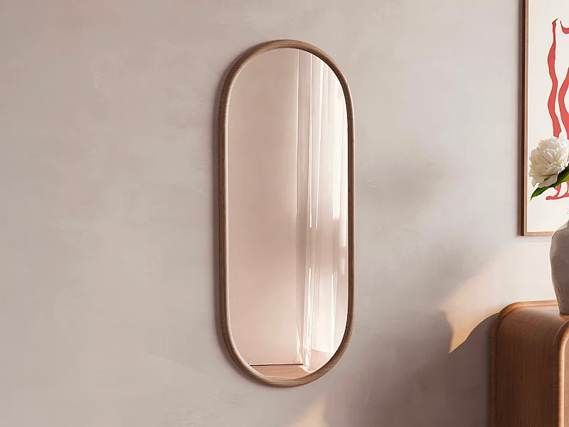 Miroir ovale en bois d'hévéa - L. 50 x H. 120 cm - Naturel - SHAXI