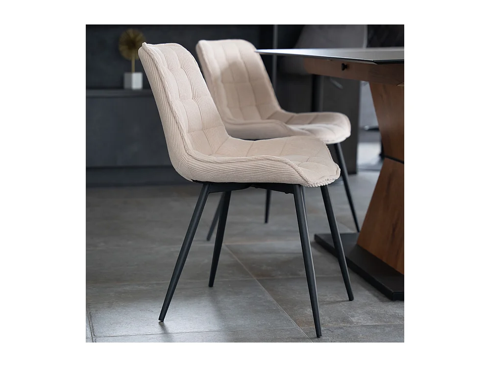 Home Deluxe Chaise de salle à manger IKALO Cord Creme Quantité : 2