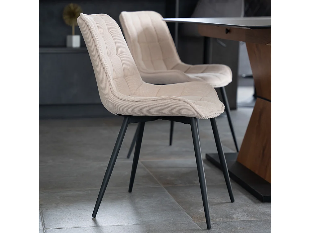 Home Deluxe Chaise de salle à manger IKALO Cord Creme Quantité : 2