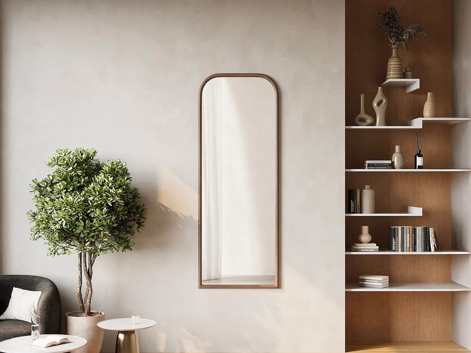 Grand miroir en bois d'hévéa - L. 60 x H. 160 cm - Naturel - SANYA