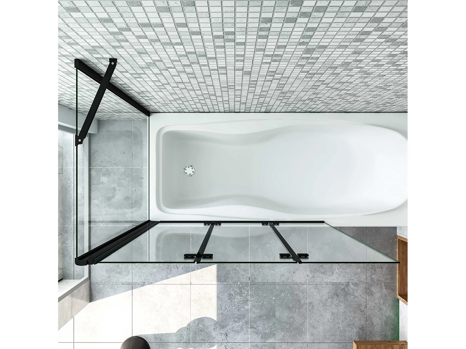 6mm ESG Glas Glaswand Badewannenaufsatz mit Seitenwand schwarz