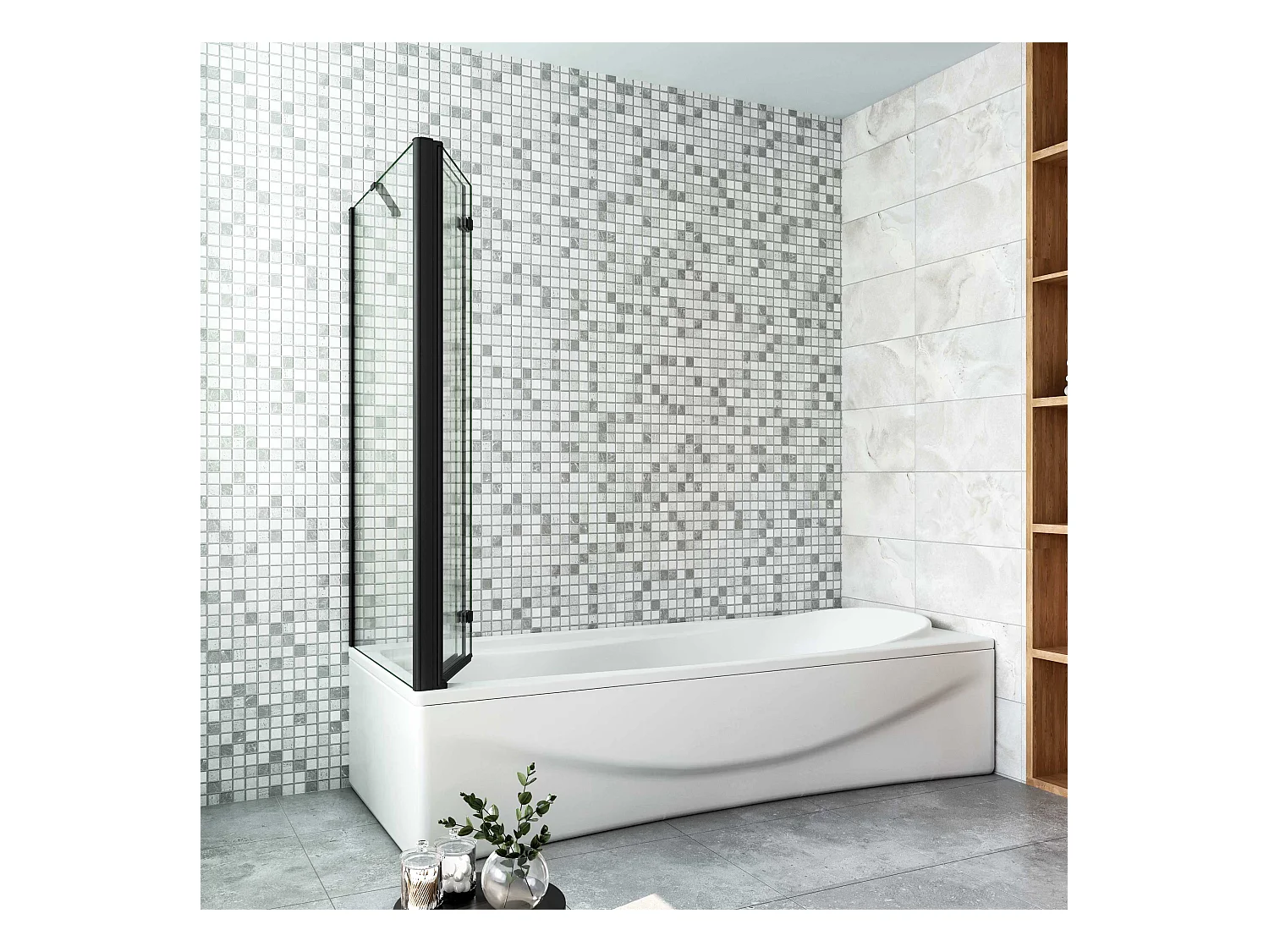 6mm ESG Glas Glaswand Badewannenaufsatz mit Seitenwand schwarz