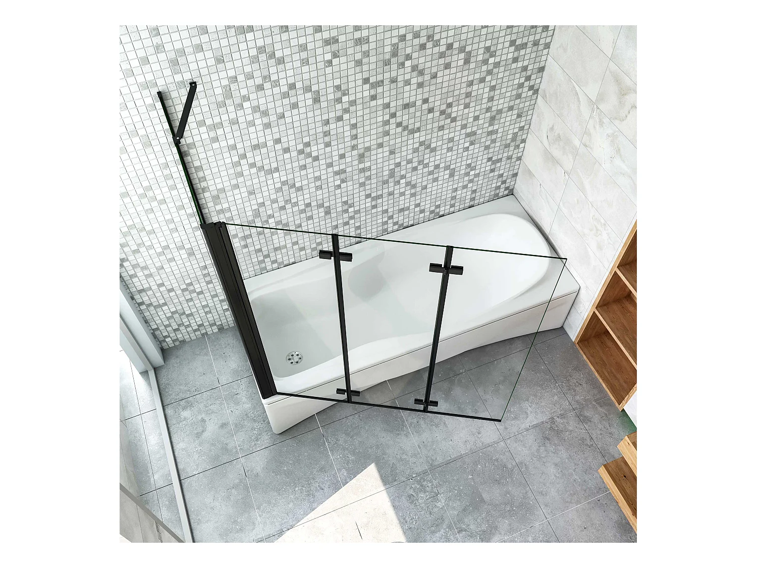 6mm ESG Glas Glaswand Badewannenaufsatz mit Seitenwand schwarz