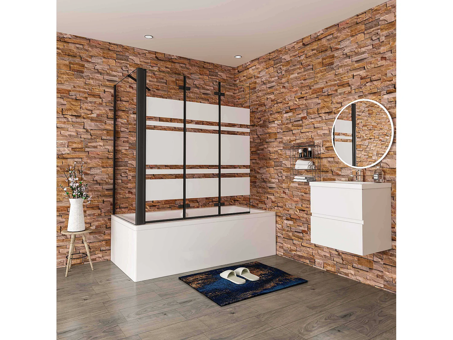 6mm ESG Glas Glaswand Badewannenaufsatz mit Seitenwand schwarz