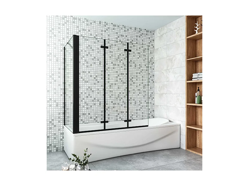 6mm ESG Glas Glaswand Badewannenaufsatz mit Seitenwand schwarz