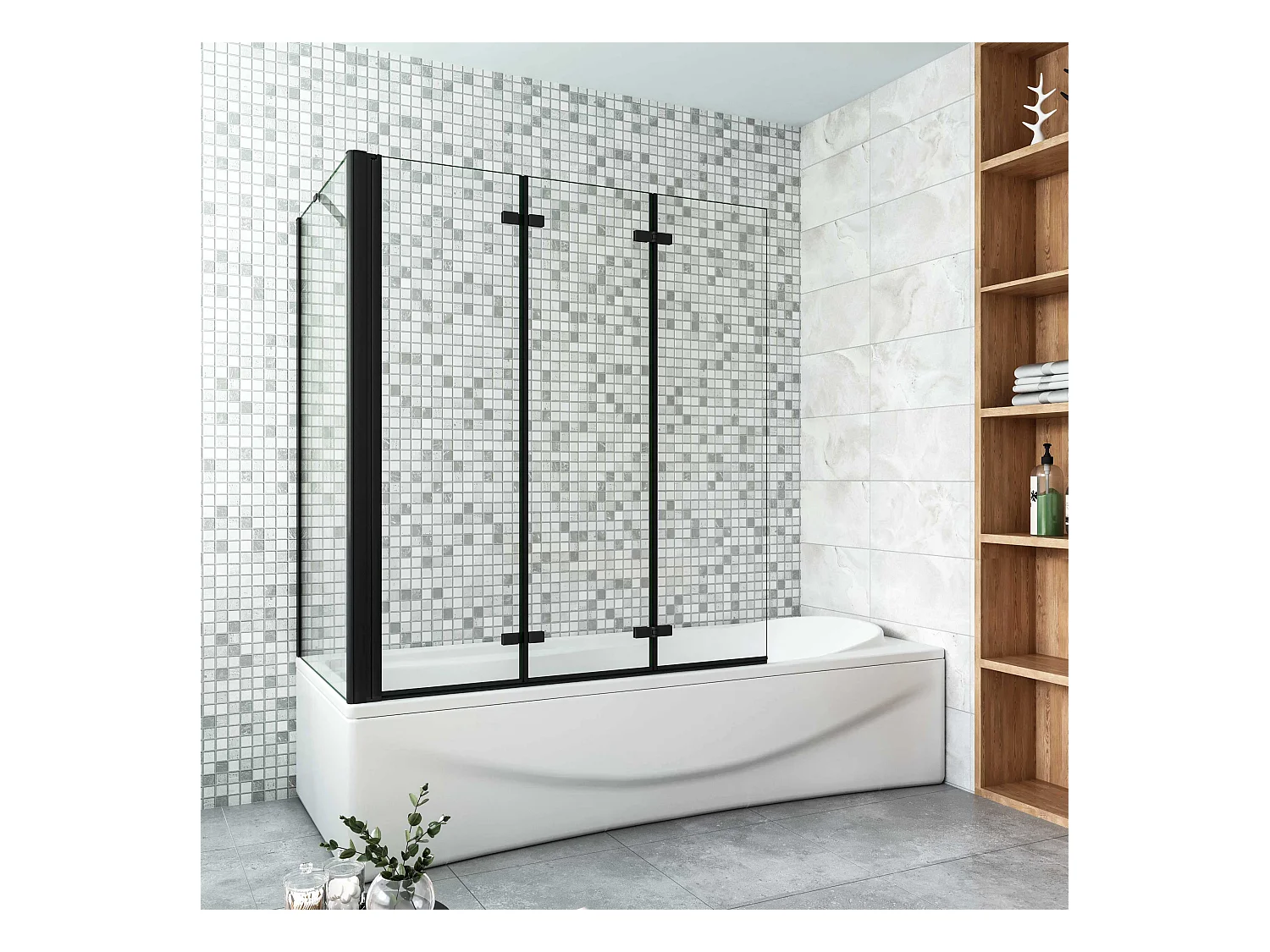 6mm ESG Glas Glaswand Badewannenaufsatz mit Seitenwand schwarz