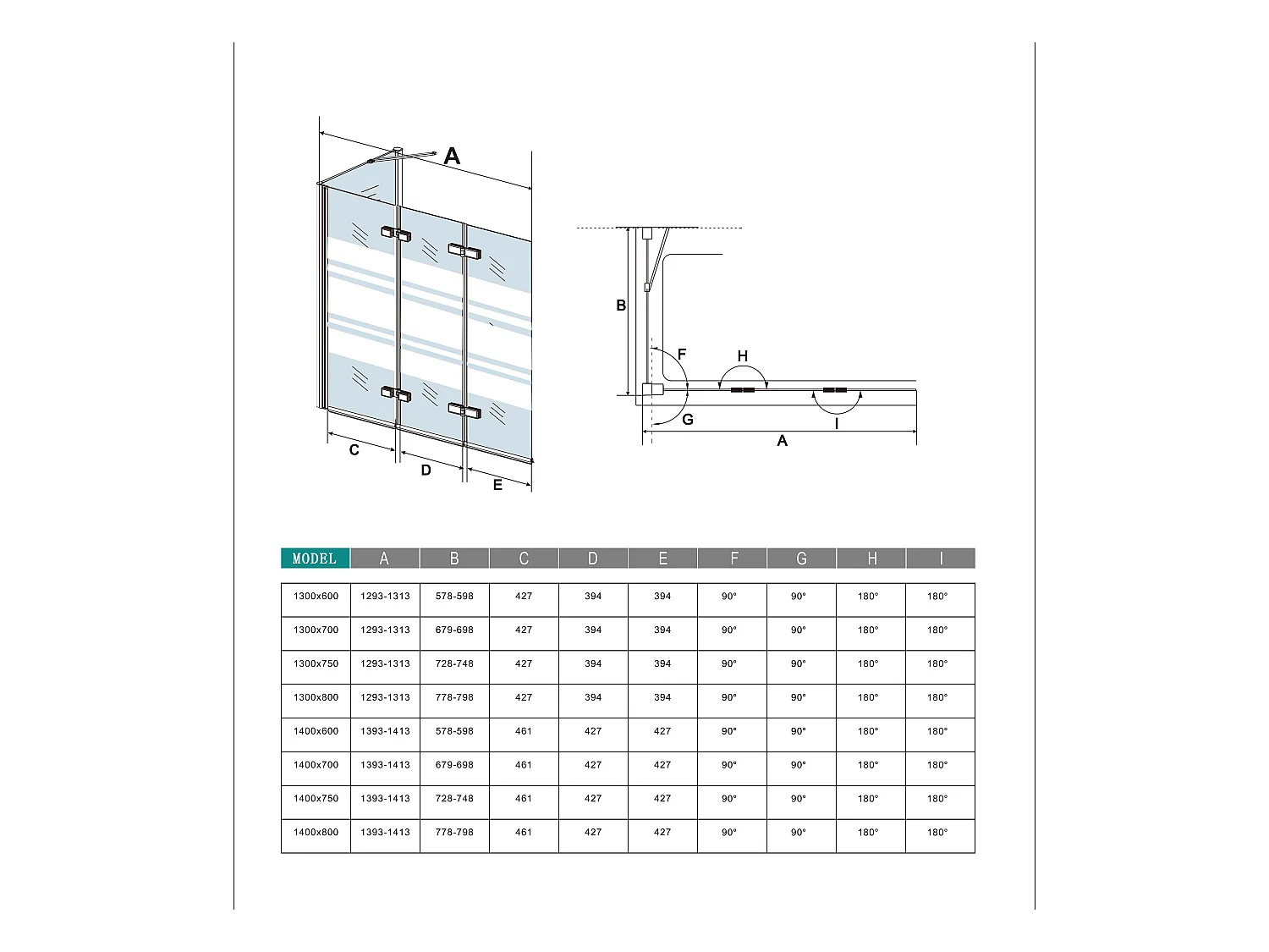 6mm ESG Glas Glaswand Badewannenaufsatz mit Seitenwand schwarz