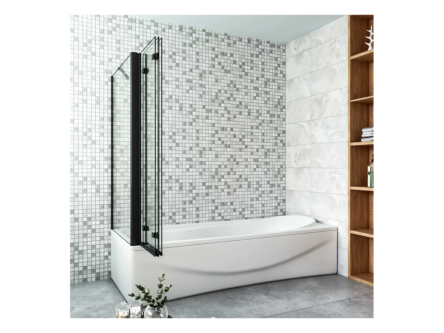 6mm ESG Glas Glaswand Badewannenaufsatz mit Seitenwand schwarz