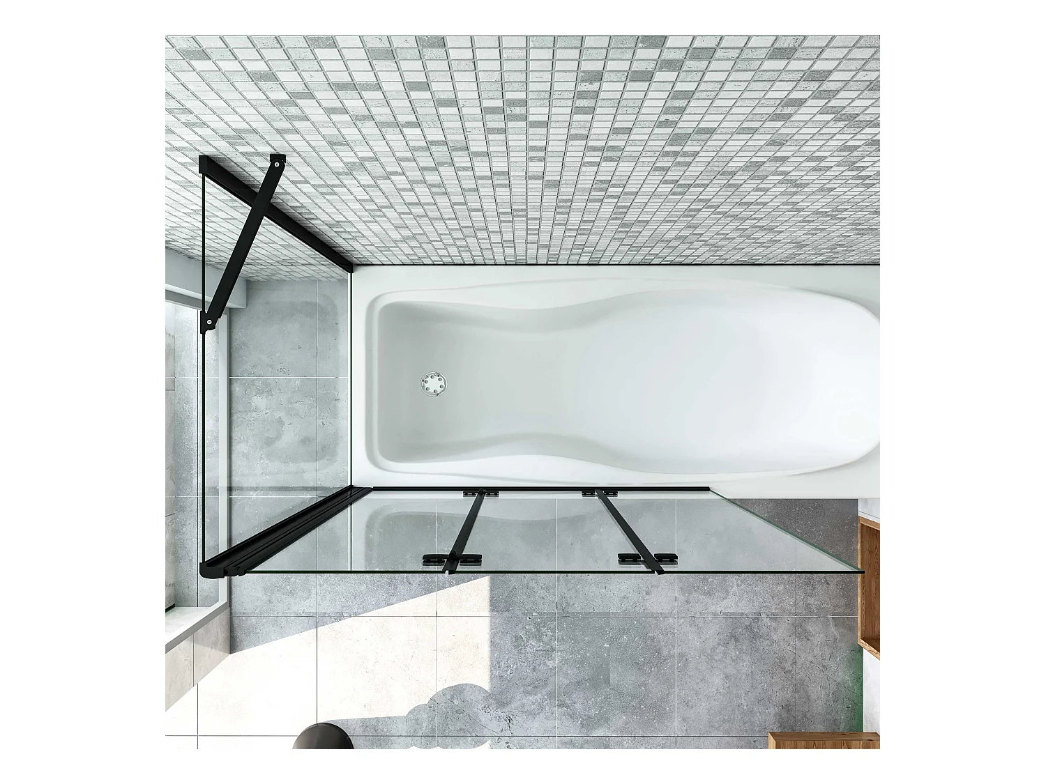 6mm ESG Glas Glaswand Badewannenaufsatz mit Seitenwand schwarz