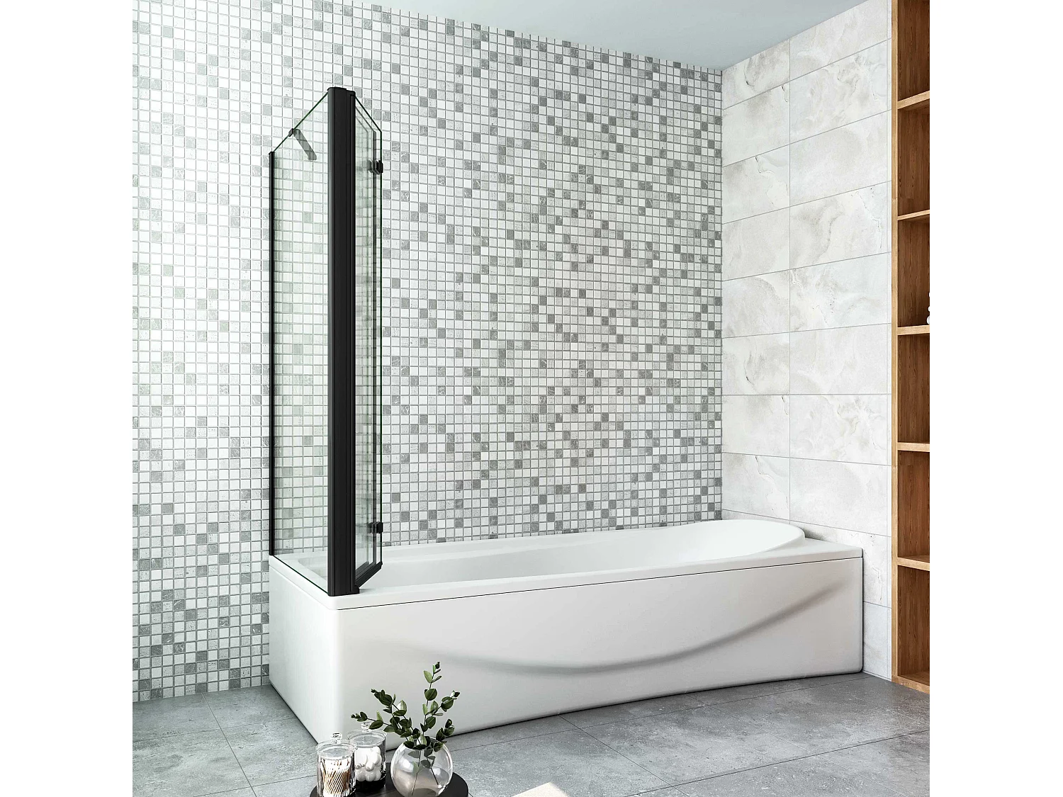 6mm ESG Glas Glaswand Badewannenaufsatz mit Seitenwand schwarz