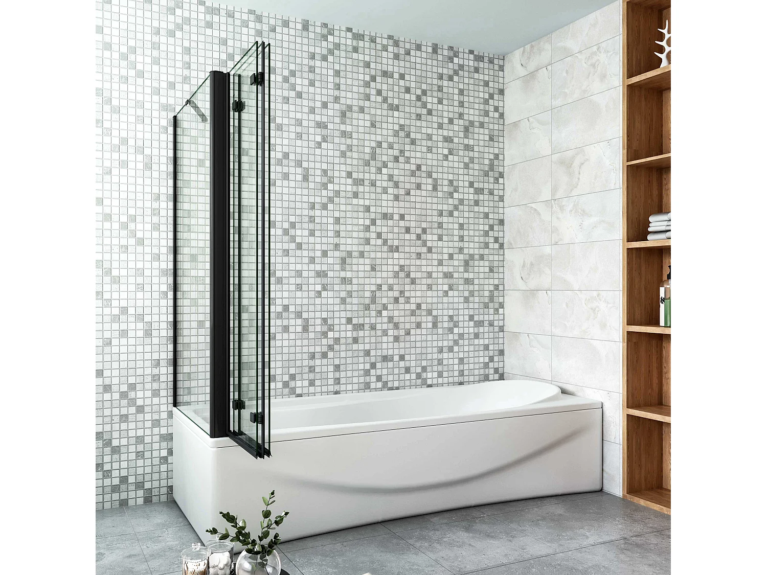 6mm ESG Glas Glaswand Badewannenaufsatz mit Seitenwand schwarz