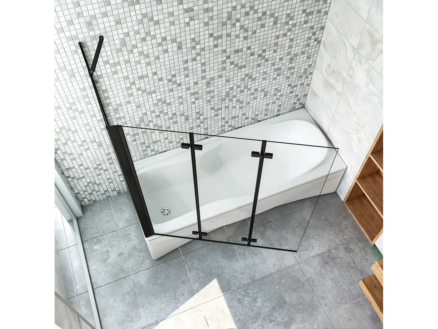 6mm ESG Glas Glaswand Badewannenaufsatz mit Seitenwand schwarz