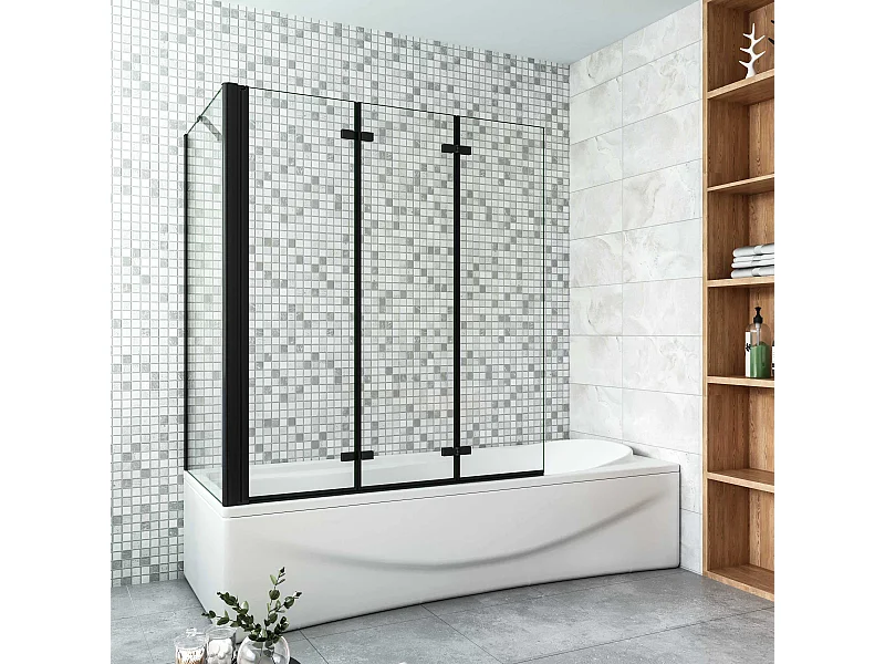 6mm ESG Glas Glaswand Badewannenaufsatz mit Seitenwand schwarz