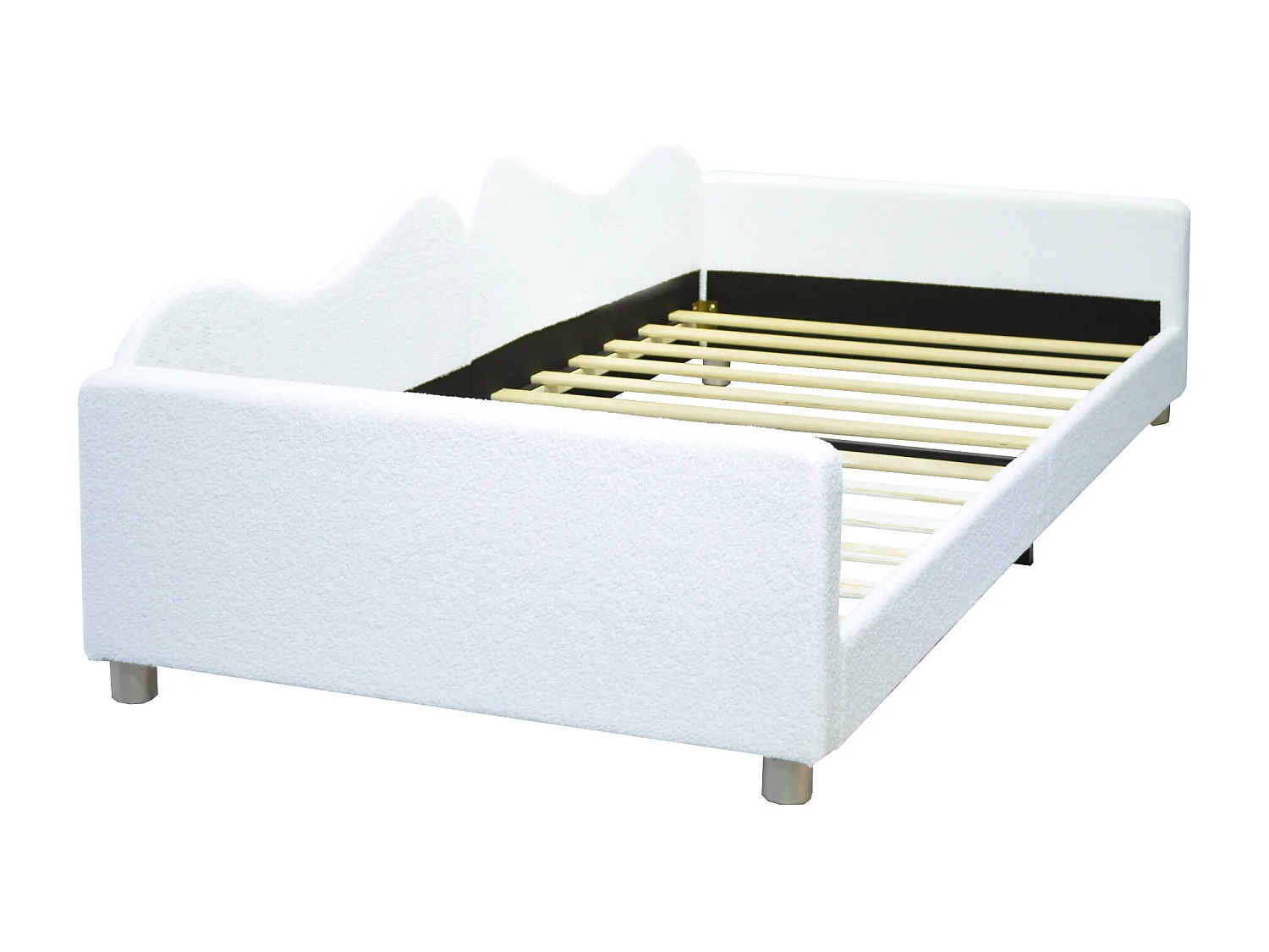 Gestoffeerd kinderbed 90 x 200 cm, met lattenbodem, rugleuning en armleuningen, wit