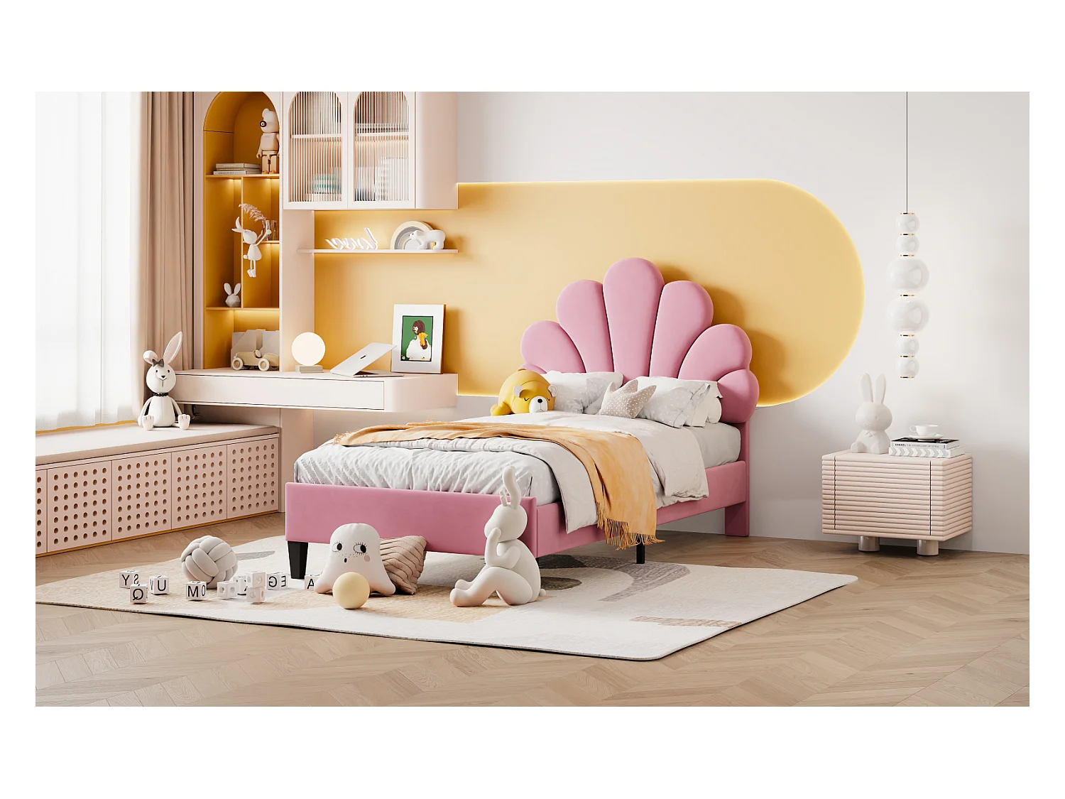 Lits rembourrés 90 x 200 cm, Lits Simples avec tête de lit et sommier à Lattes, Velours, Rose