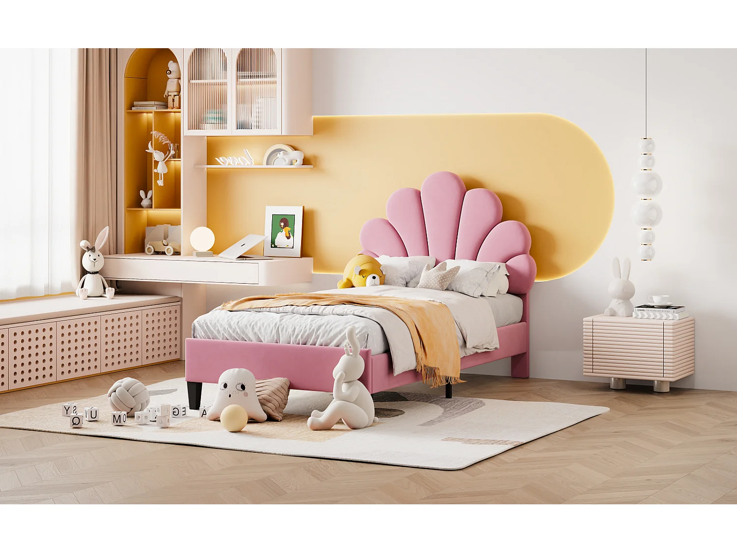 Camas tapizadas 90 x 200 cm, Camas individuales con cabecero y somier, Terciopelo, Rosa