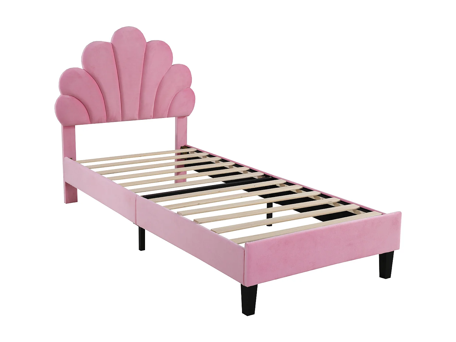 Camas tapizadas 90 x 200 cm, Camas individuales con cabecero y somier, Terciopelo, Rosa