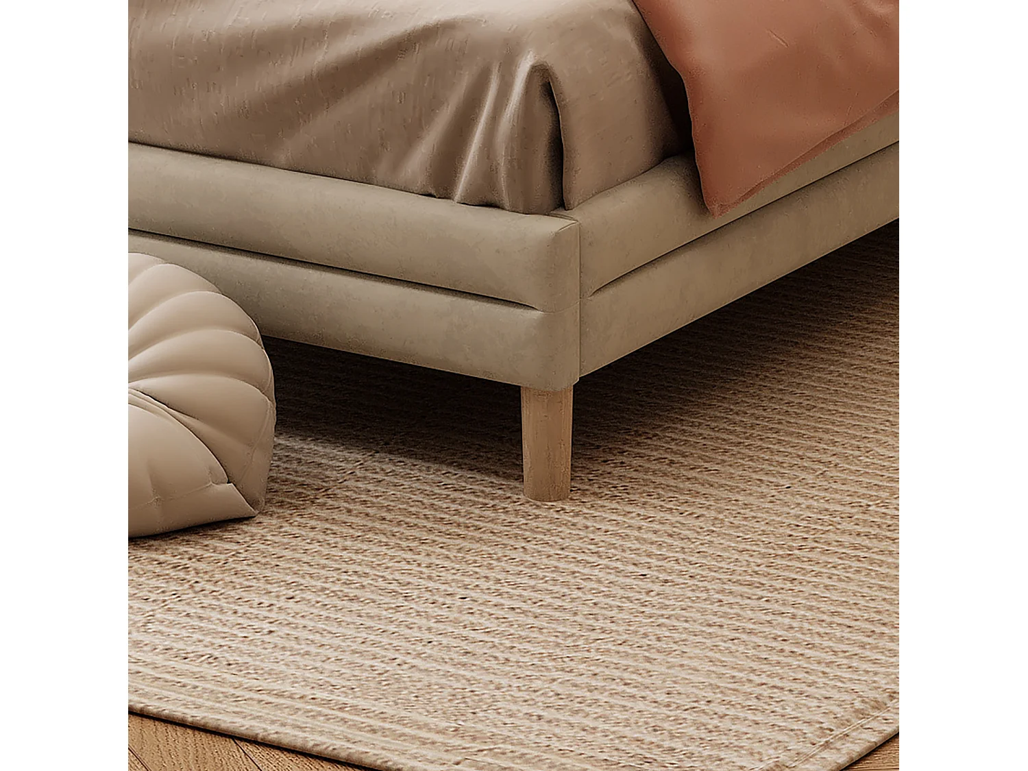 Kinderbed met wolkenvormig hoofdbord en ledstrips, eenpersoonsbed, 90 x 200 cm, beige