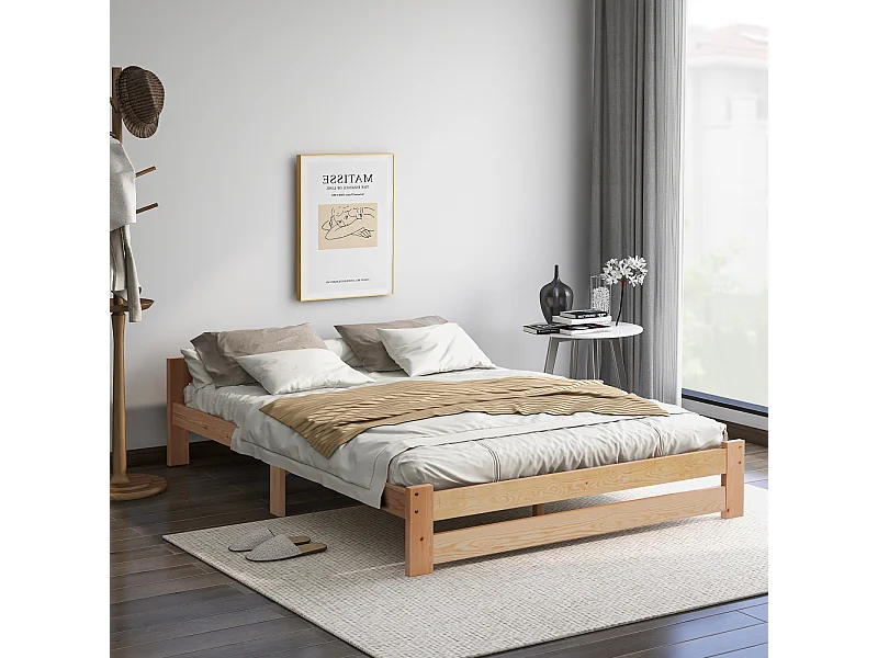 Letto futon in legno massello con testiera e rete a doghe, 200 x 140 cm, legno