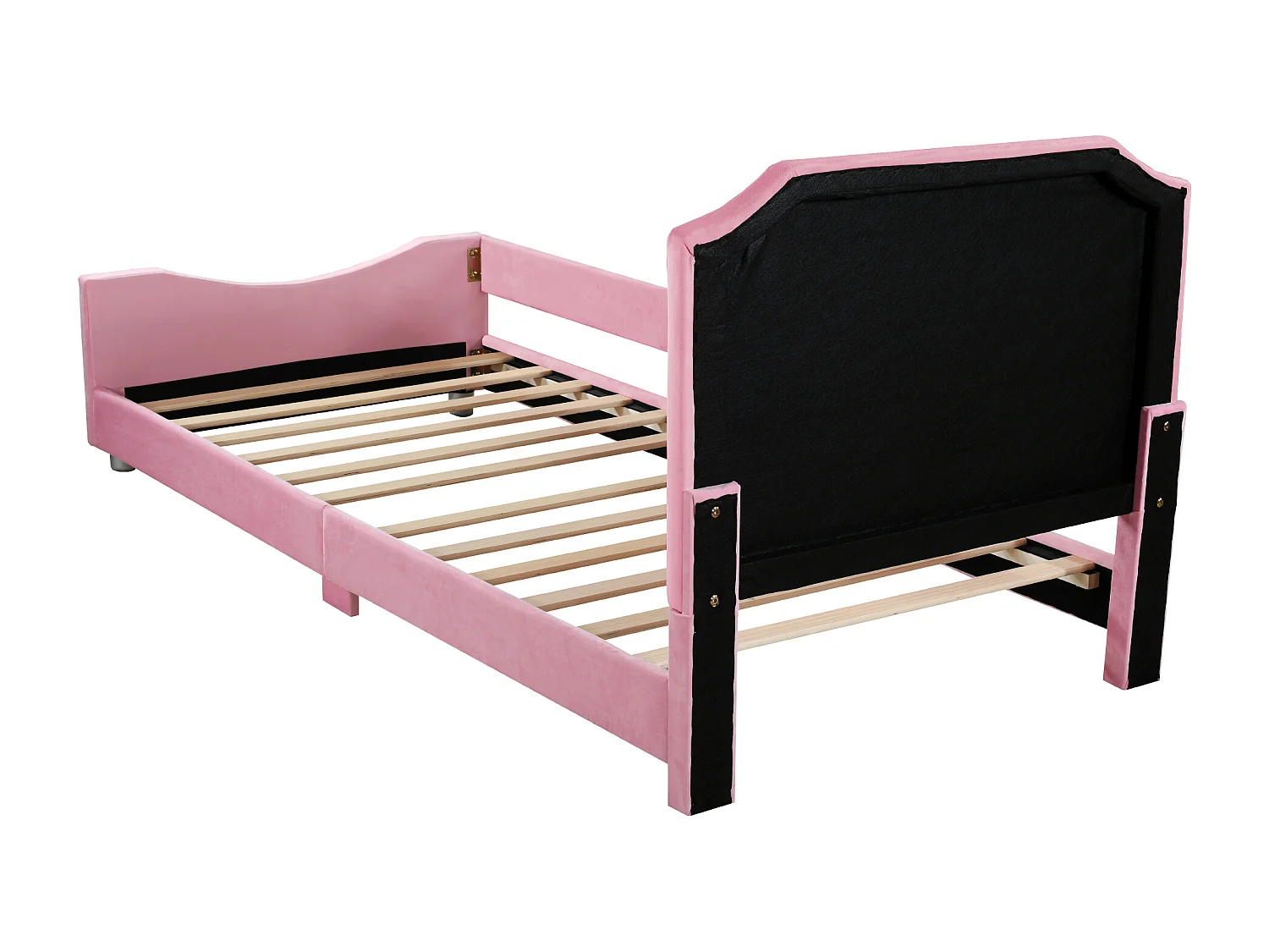 Cama infantil 90 x 200 cm, acolchoada, com encosto, braços, flanela, rosa