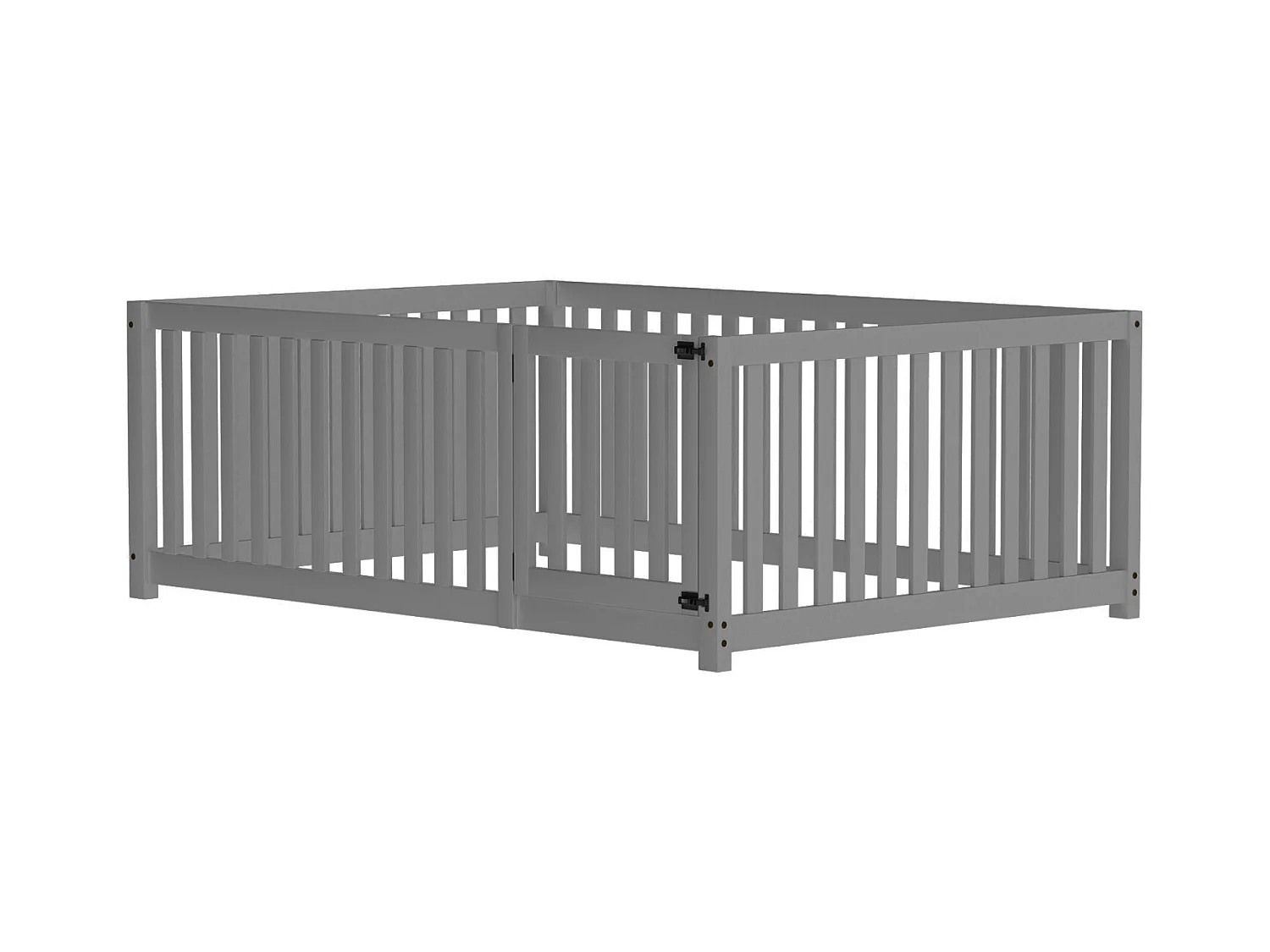 Cama Infantil - 140 x 200 cm - Cama de Chão com Cerca e Porta - para Meninas e Meninos - Cinza