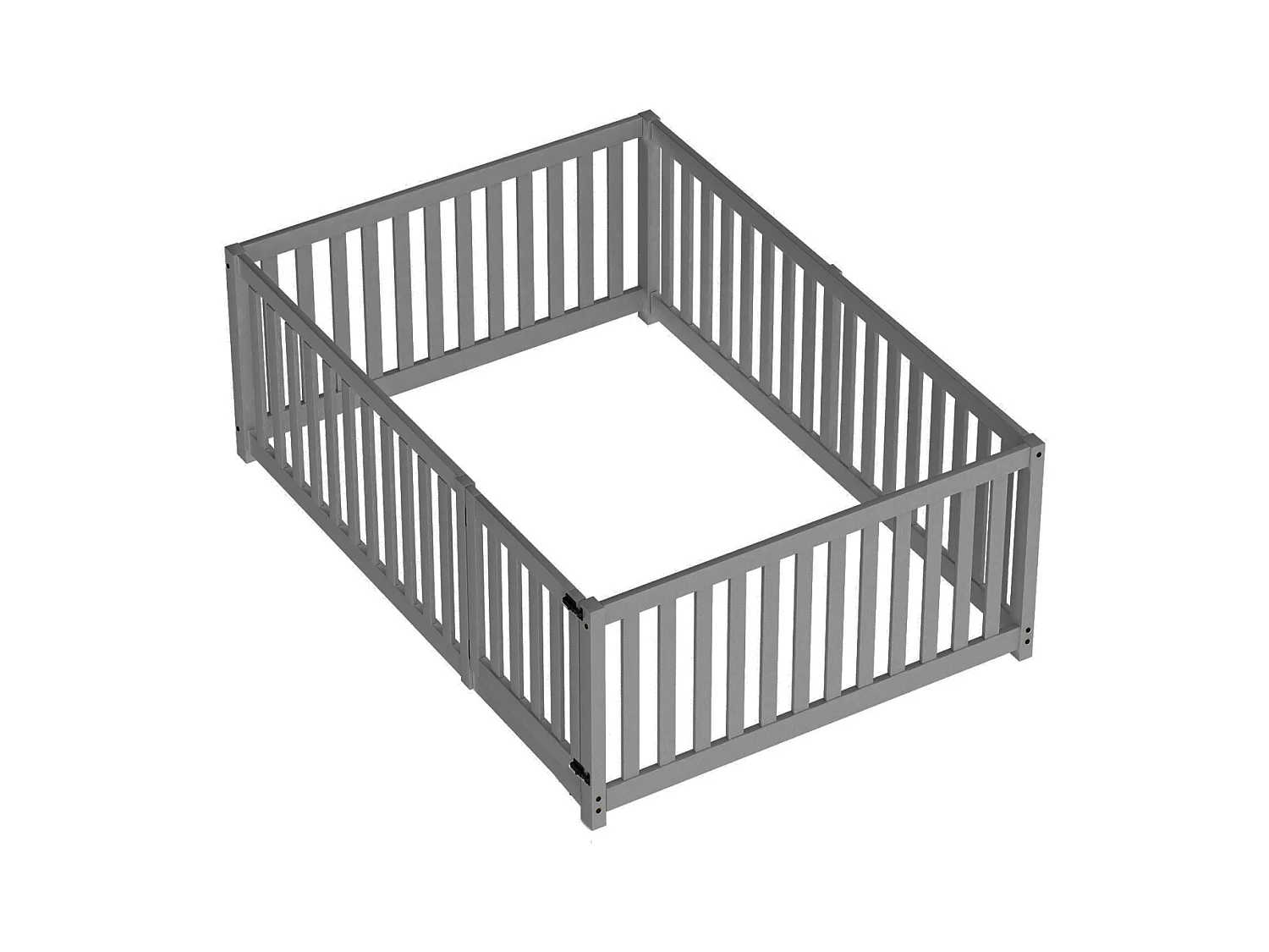 Cama Infantil - 140 x 200 cm - Cama de Chão com Cerca e Porta - para Meninas e Meninos - Cinza