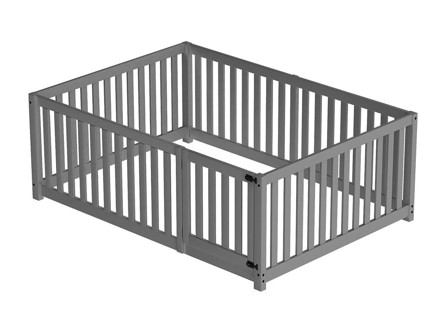 Cama Infantil - 140 x 200 cm - Cama de Chão com Cerca e Porta - para Meninas e Meninos - Cinza