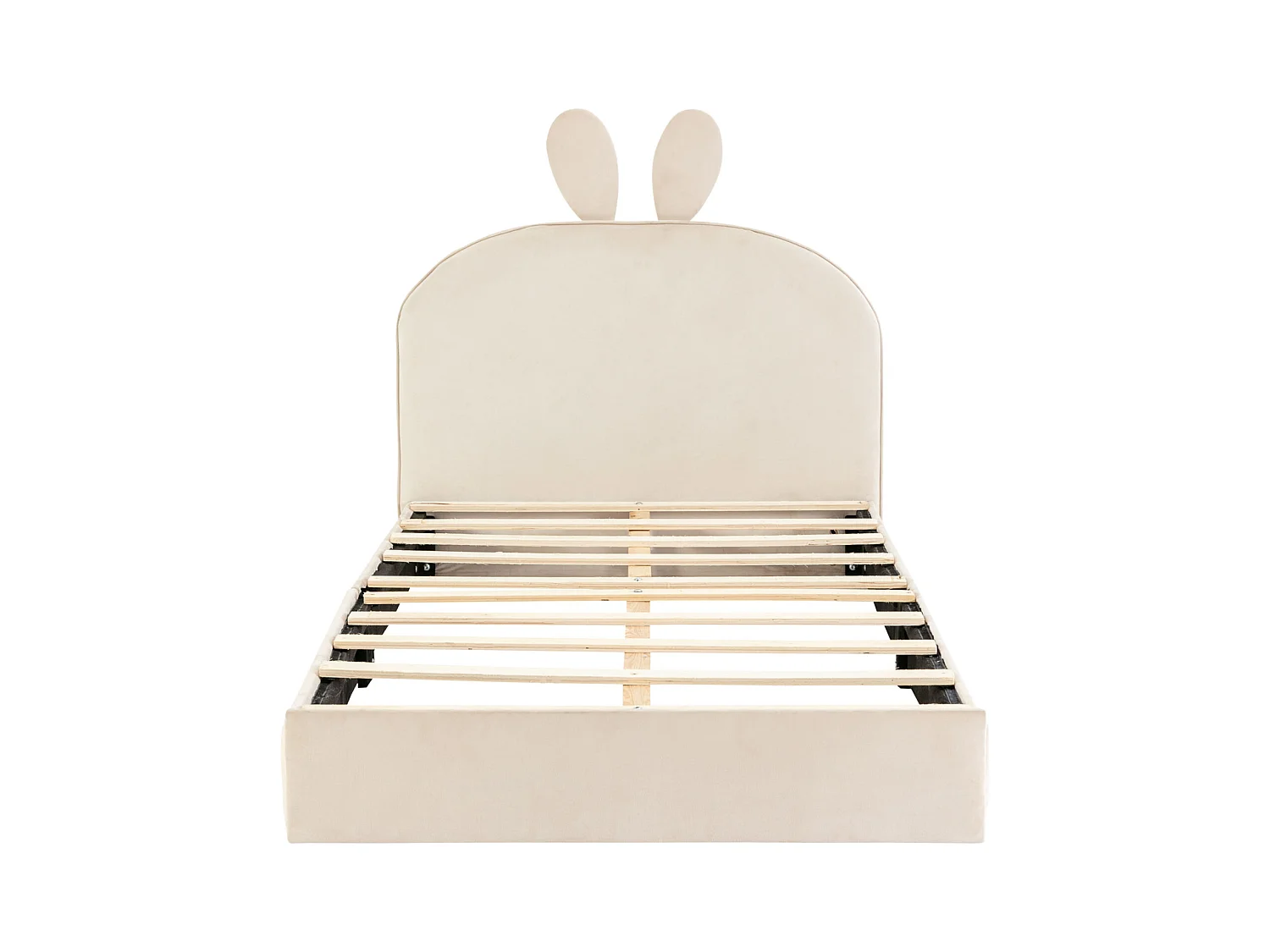 Letto imbottito 90 x 200 cm, con testiera a forma di coniglio, doghe in legno, letto singolo, velluto, beige
