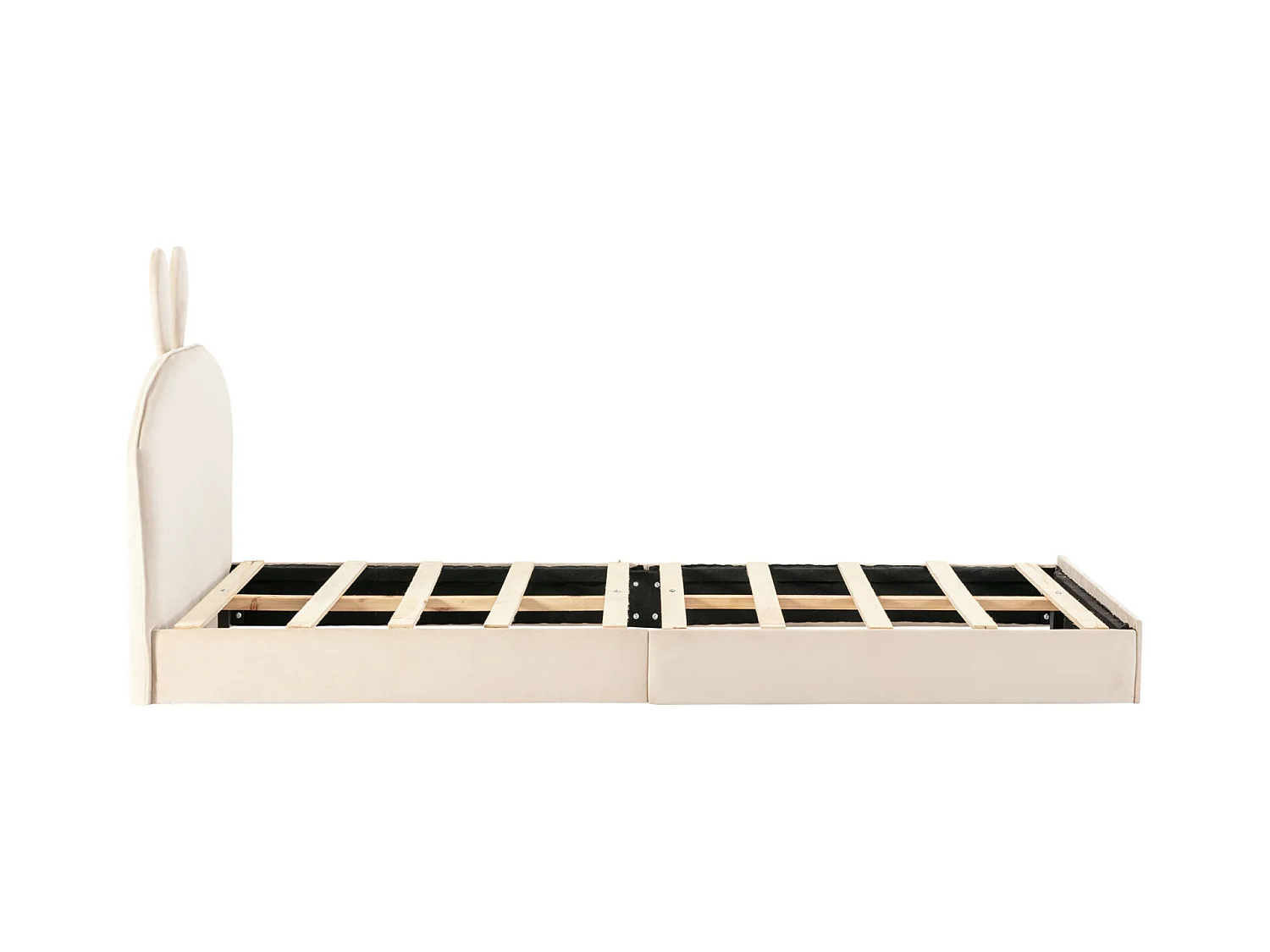 Letto imbottito 90 x 200 cm, con testiera a forma di coniglio, doghe in legno, letto singolo, velluto, beige