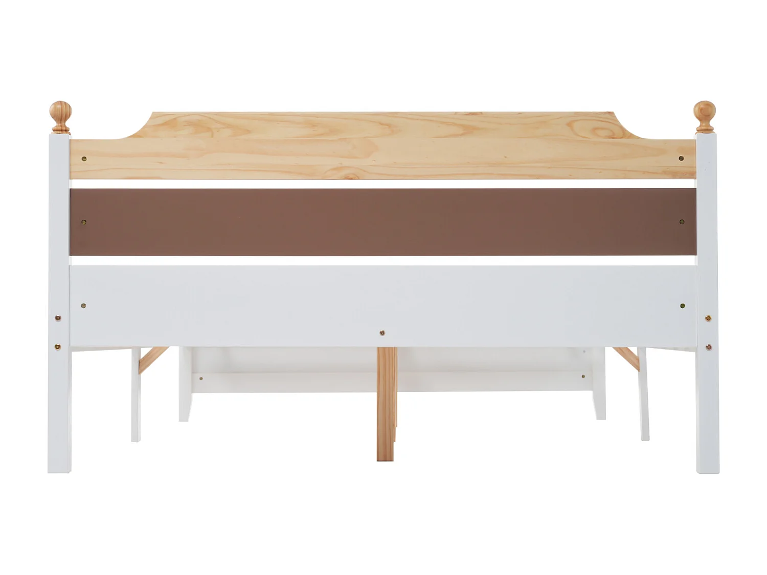 Lit Double 90x200 cm, Cadre en pin, avec tête de lit et Pied de lit en MDF, Blanc