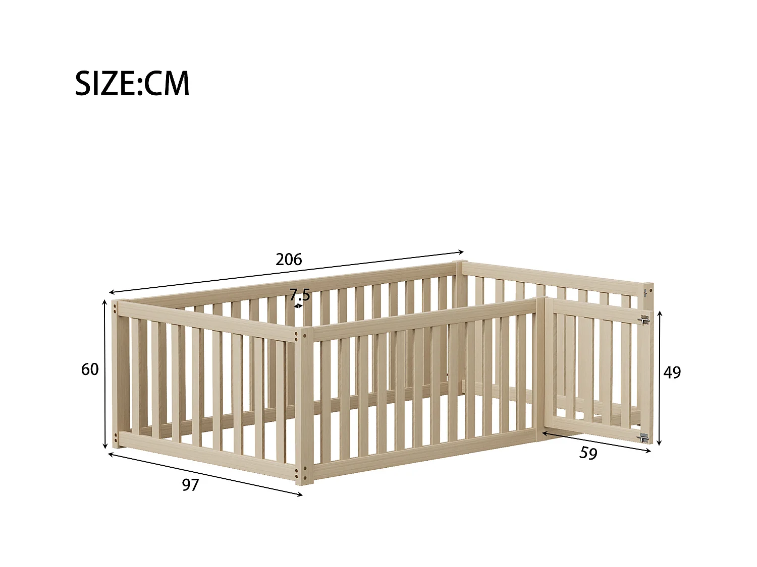 Letto per bambini - 90 x 200 cm - Letto a terra con recinzione e porta - per bambine e bambini - Colore legno