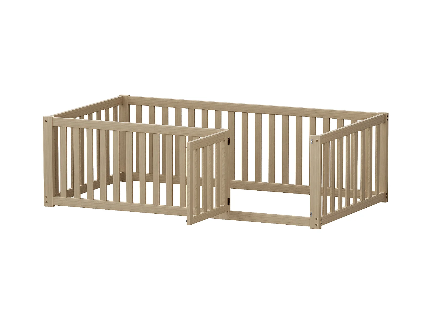 Letto per bambini - 90 x 200 cm - Letto a terra con recinzione e porta - per bambine e bambini - Colore legno