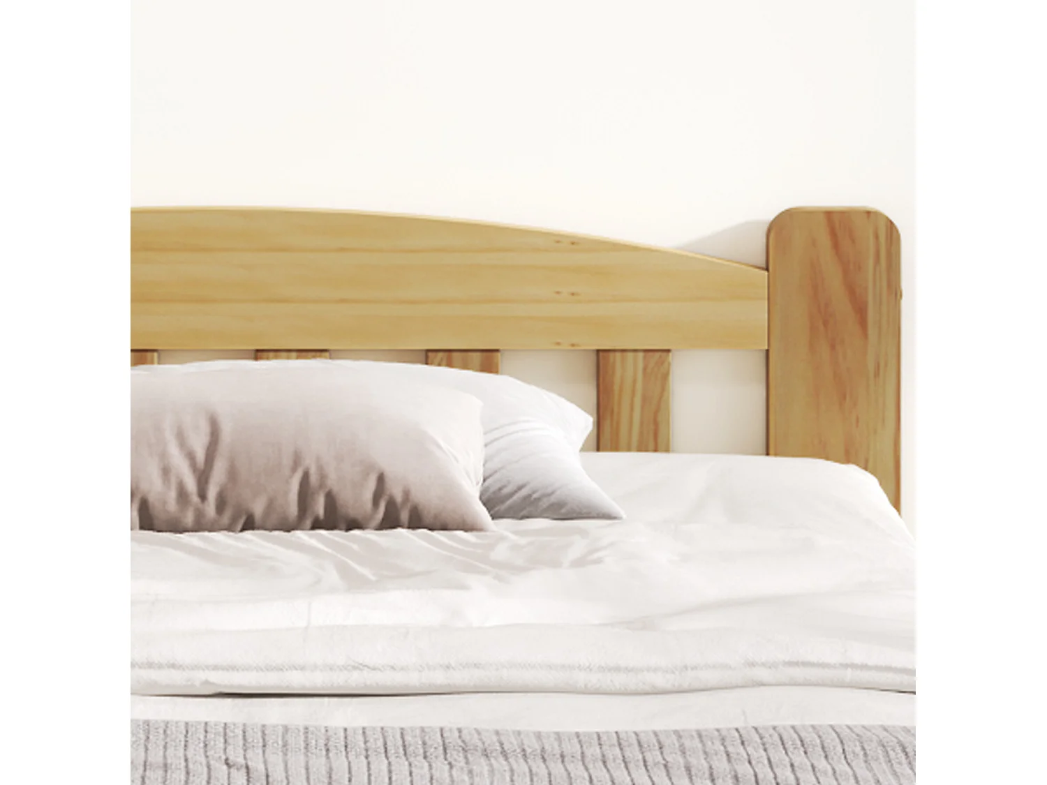 Lit Simple 140x200 cm, lit en Bois Massif Naturel, avec tête de lit et sommiers à Lattes, Naturel