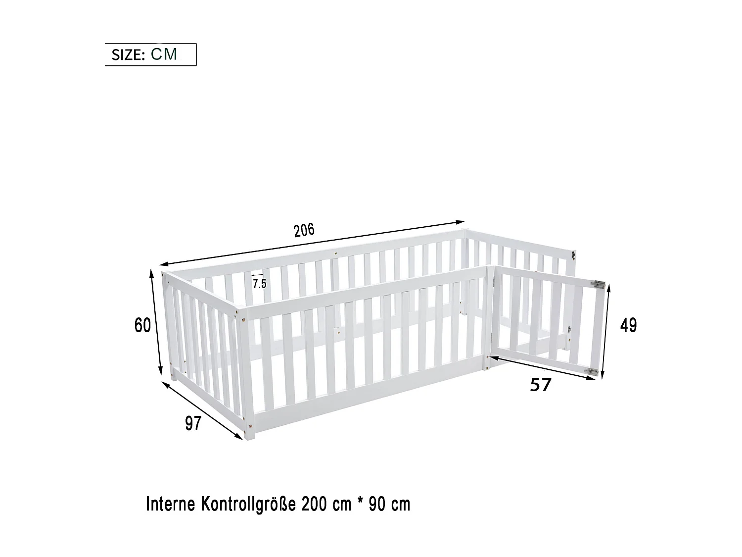 Lit d'enfant - 90 x 200 cm - Lit de Sol avec clôture et Porte - pour Fille et garçon - Blanc