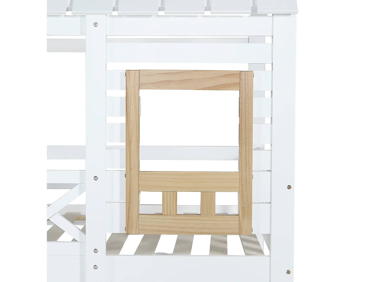 Lit superposé 90 x 200 cm, avec 2 tiroirs, 4 fenêtres, échelle de rangement, bois, blanc