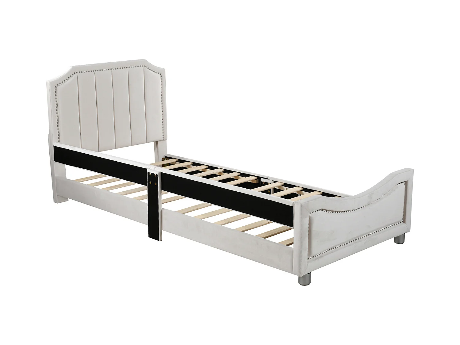 Cama infantil 90 x 200 cm, acolchoada, com encosto, braços, flanela, bege