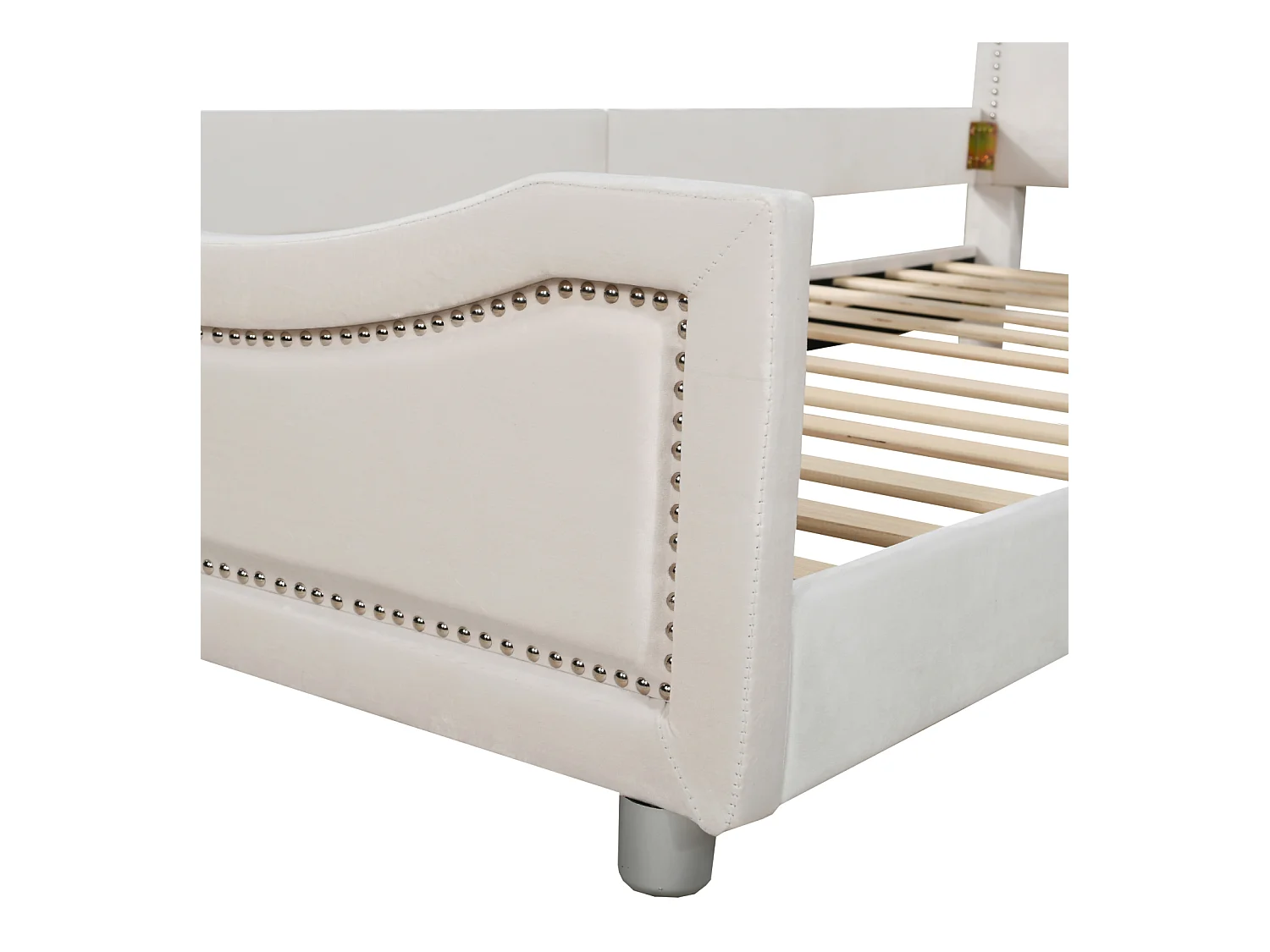 Cama infantil 90 x 200 cm, acolchoada, com encosto, braços, flanela, bege