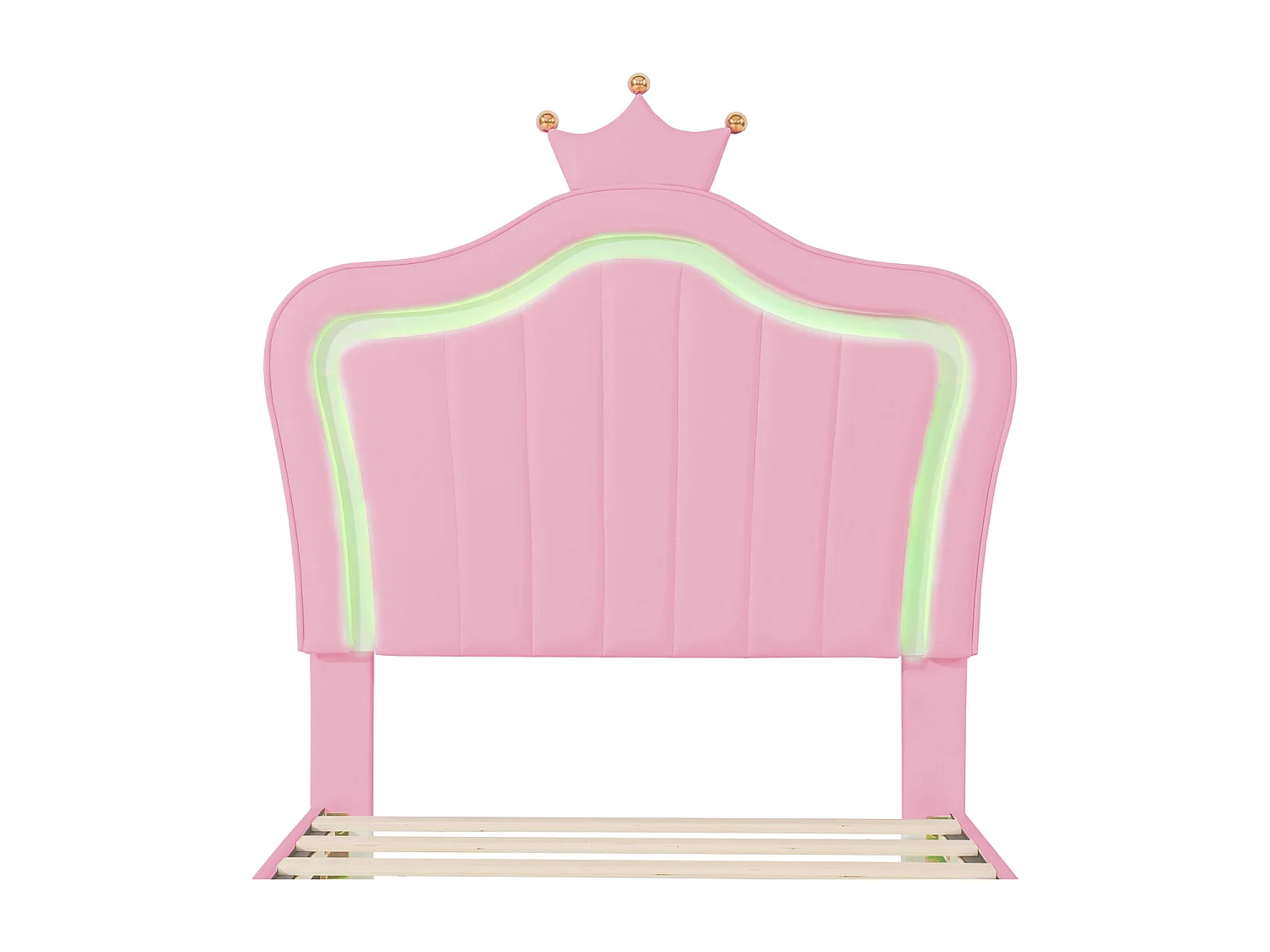 Cama infantil tapizada con LED, 90 x 200 cm, somier de láminas y cabecero ajustable, PU, rosa