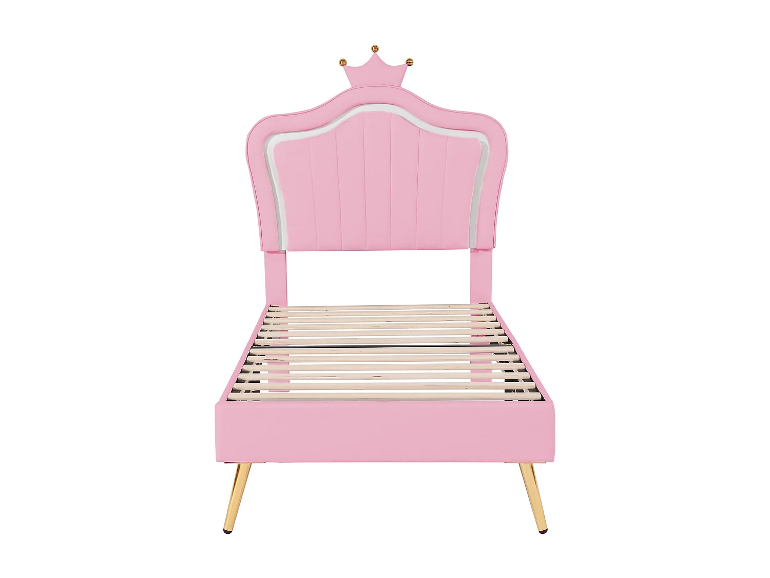 Cama infantil tapizada con LED, 90 x 200 cm, somier de láminas y cabecero ajustable, PU, rosa