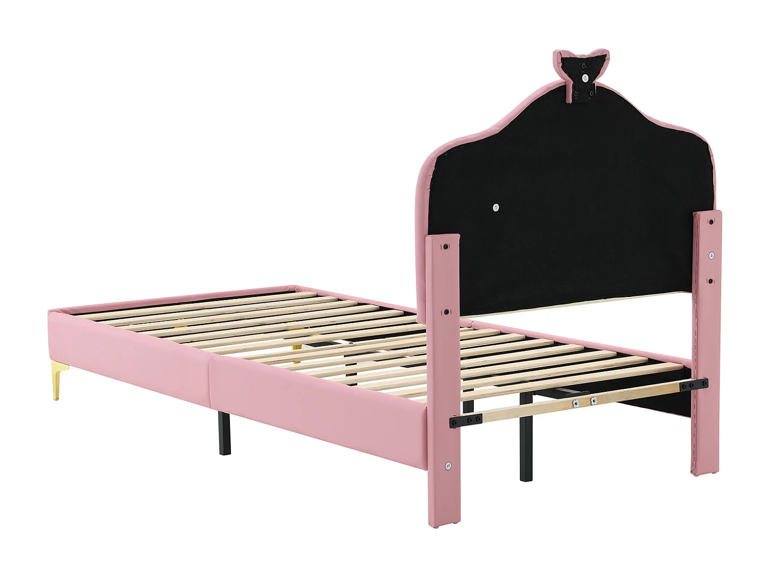 Cama infantil estofada 90 x 200 cm, LED, estrutura de cama com nós e base de ripas, rosa