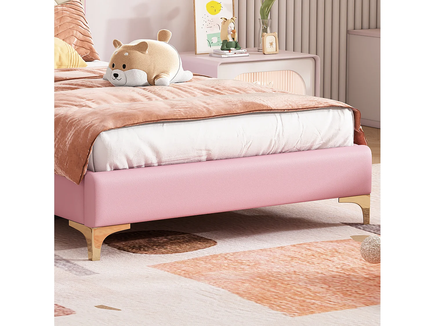 Lit pour enfant rembourré 90 x 200 cm, LED, cadre de lit avec nœuds et sommier à lattes, rose